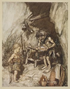マイムと幼児、「ジークフリートと神々の黄昏」のイラスト、1924 作： Arthur Rackham